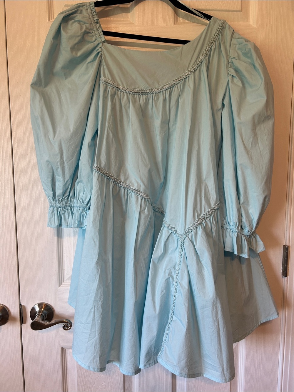Beautiful Baby Blue Midi Dress with Puff Sleeves